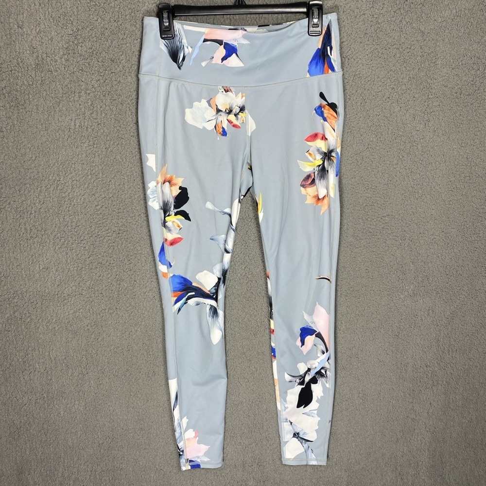 Athleta Women's Sz M Paradise Floral High Rise Chaturanga Leggings Light Blue